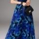 Navy Blue Boho Polyester Floral-print Maxi Dress