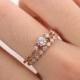 Moissanite engagement ring rose gold Vintage Diamond wedding ring set Dainty antique Brilliant Bridal Jewelry Half eternity Promise gift