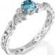 White Gold Engagement Ring, Blue Diamond Ring, Braided Ring, 14k Gold Ring, Antique Ring, Art Deco Ring, Leaf Ring, Promise Ring