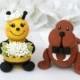 Custom wedding cake topper, bee and walrus cake topper, bride and groom cake topper, hand made wedding cake topper with banner