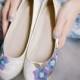 Purple anenome Handpainted  custom Flat Wedding Shoes