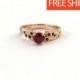 Ruby Engagement Ring, Rose Gold Engagement Ring, Leaves Ring, Art Deco Ring, 14k Gold Ring, Wedding Ring, Promise Ring, Leaf Ring