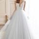 Mon Cheri Fall/Winter 2017 217217 Rena Tulle Beading Sweet Chapel Train V-Neck Ball Gown Sleeveless Blue Wedding Dress - Elegant Wedding Dresses