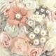 Blush Brooch Bouquet, Cream, Silver, Ivory, Vintage Wedding, Gatsby Wedding, Elegant Wedding, Bridal, Jeweled, Lace Bouquet, Fabric