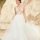 Mikaella Spring/Summer 2017 2106 Ball Gown V-Neck Appliques Tulle Sleeveless Sweet Ivory Chapel Train Bridal Gown - Rich Your Wedding Day