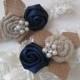 Navy Blue Lace Wedding Garter Set, Midnight Blue Garter, Ivory Lace Bridal Garters, Rustic Burlap Garter, Shabby, Vintage- Country Bride