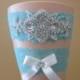 Aqua Blue Wedding Garter Set, Teal Bridal Garter, Something Blue, Crystal -Rhinestone Garters, Vintage- Rustic- Country Bride, Prom Garter