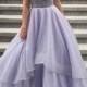 Lavender Tulle Round Neck Lace A-line Long Prom Dresses From QPromdress