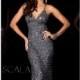 Charcoal Open Back Sequined Gown by Scala - Color Your Classy Wardrobe