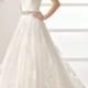 Two by Rosa Clara Olesa Illusion Off the Shoulder Lace & Tulle Gown 