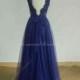 Royal blue open back tull scallop lace prom dress,beach wedding dress - Hand-made Beautiful Dresses