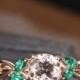 Engagement Ring Rose Gold Morganite Ring Lab Emerald Marquise Leaf Vine Floral Flower Infinity Split Shank Band Bridal Anniversary Women
