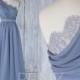 Bridesmaid Dress Steel Blue Chiffon Wedding Dress,Lace Splice Neck Maxi Dress,One Shoulder Ruched Prom Dress,Draped Back Evening Dress(H502)