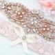 BLUSH PINK Rose Gold Crystal pearl Wedding Garter Set, Stretch Lace Garter, Rhinestone Crystal Bridal Garters