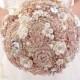 Champagne rose gold BROOCH BOUQUET. Ivory, beige, cream broach boquet. Jeweled crystal flowers weding bridal bouquet by Memory Wedding