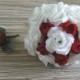 White Rose Bouquet, Red Rose Bridal Bouquet and Boutonniere