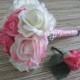 Real Touch Bouquet, Pink White Bouquet, Pink Rose, Silk Bridal Bouquet, Wedding Bouquet, Rhinestone/ Pearl Embellishment, Romantic Wedding