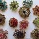 12 Rhinestone Button Antique Bronze Brooch Lot Brass Multi Color Pin Mixed Wholesale Crystal Wedding Bouquet Brooch Bridal Hair Cake DIY Kit