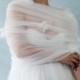 Simple Tulle Wedding Bridal Wrap Cape Shawl with White Organza Flowers