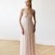 Sweetheart neckline pastel pink lace maxi dress with thin straps 1080
