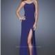 Gunmetal La Femme 20434 - High Slit Open Back Dress - Customize Your Prom Dress