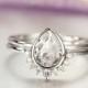 White Topaz engagement ring 14K Gold Diamond Wedding Women Bridal set jewelry Vintage Pear Shaped Cut Stacking Tear Drop Alternative