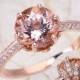 Rose Gold Engagement Ring / Morganite Engagement Ring / Lotus Flower Engagement Ring / Engagement Ring Center Is A 8MM Round Morganite