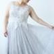 White Lace Sparkle Collar Gray Blue Wedding Dress