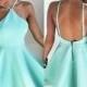 Simple Mint Halter Homecoming Dress,Backless Stain Short Prom Dress HCD98