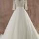 Vintage A-line Natural Train Tulle Half Sleeve Wedding Dress with Ribbons and Beading - Top Designer Wedding Online-Shop