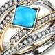 A 14K Rose Gold Platinum 1.4CT Princess Cut Turquoise Stackable Ring Set