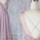 Bridesmaid Dress Dark Mauve Tulle V Neck Illusion Lace Wedding Dress,Open Back Long Prom Dress,A Line Criss Cross Back Maxi Dress (LS349)