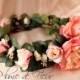 Coral Gem - flower crown, hair circlet.  Coral peonies, cream and coral roses, coral berry cluster and lush foliage.