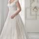 Bonny Bridal 2017 1601 Plus Size Embroidery Lace Sweep Train Ivory V-Neck Cap Sleeves Aline Dress For Bride - Elegant Wedding Dresses