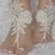 Free ship ivory Barefoot Sandals french lace Nude shoes Gothic wedding sandals beaded pearl beach wedding shoe bridal shoes