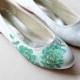 Succulent and silverleaf eucalyptus handpainted custom flat wedding shoes