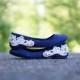 Navy Blue Bridal Ballet Flats,Wedding Shoes,Low Wedding Shoes,Navy Wedding Flats,Navy Flats,Bridal Shoes,Gift,Blue Flats with Ivory Lace