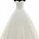 Chic A-Line Sweetheart Train Tulle Ivory Zipper With Buttons Wedding Dress with Beading and Ribbons - Top Designer Wedding Online-Shop