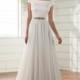 Plus-Size Dresses Style D2304 by Essense of Australia - Ivory  White Crepe  Tulle Belt  Low Back Floor Wedding Dresses - Bridesmaid Dress Online Shop