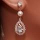 JESS - Rose Gold Swarovski Pearl And CZ Bridal Earrings