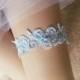 Pale blue lace wedding garter, something blue garter, white and blue wedding garter set, bridal blue garter set, blue garter set