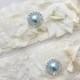 CARISSA - Light Blue Pearl And Chiffon Roses Bridal Garter Set, Wedding Stretch Lace Garter, Pearl Rhinestone Bridal Garters, Something Blue