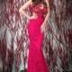Charming Tulle & Lace & Satin Jewel Neckline Floor-length Sheath Prom Dress - overpinks.com