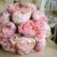 Blush pink and pale pink silk wedding bouquet. Made with artificial peonies and roses.