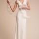 BHLDN 2017 Andora Satin Appliques Elegant Sheath Sleeveless V-Neck Sweep Train Ivory Bridal Gown - Customize Your Prom Dress