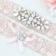 BLUSH PINK Crystal pearl Wedding Garter Set, Stretch Lace Garter, Rhinestone Crystal Bridal Garters
