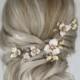 Bridal Hair Pins, Set of 5 Wedding Hair Pin, Wedding Flower Hair Pins, Bridal Hair Accessory, Wedding Hairpiece, Gold Leaf Hair Pin, Wedding