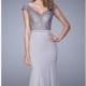 Silver Satin Slim Gown by La Femme Evening - Color Your Classy Wardrobe