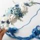 White and Blue Bridal Hair Wreath Blue Wedding Crown Festival Hair Crown Blue Bridal Flower Crown Bohemian style crown