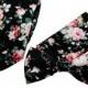 Black Floral Tie or Bow Tie or Pocket Square Wedding Tie Handkerchief 3.5 Inch 2.5 Inch Necktie Groomsmen Bowtie Groomsman Black Pink White